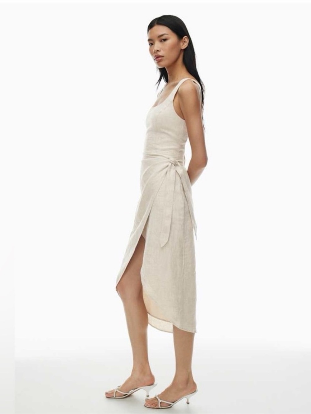 Wilfred linen-blend midi wrap dress “Saturn” natural beige cream, size 4, EUC - Picture 3 of 9